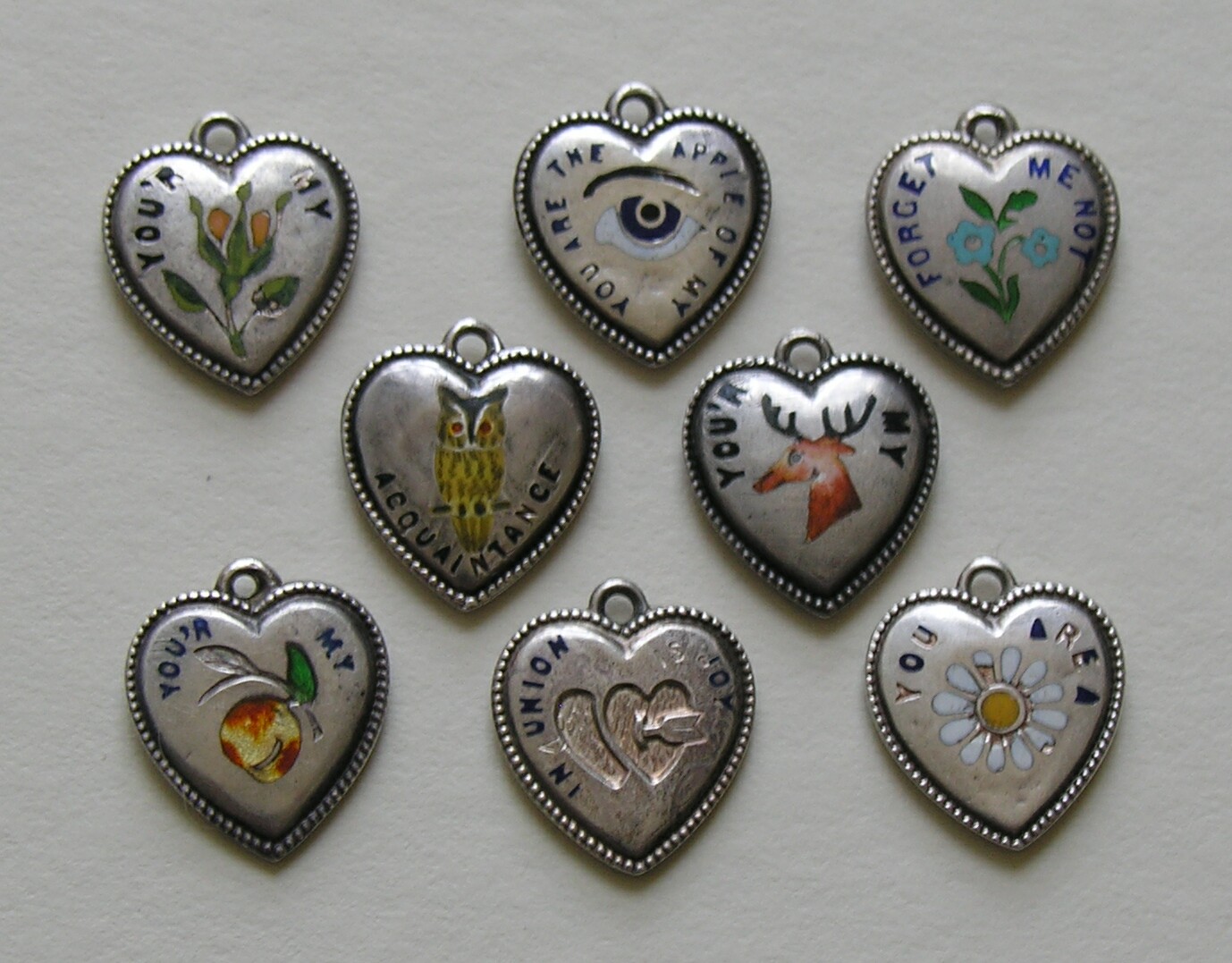 Victorian Sterling Silver Puffy Heart Charm Bracelet - Ruby Lane